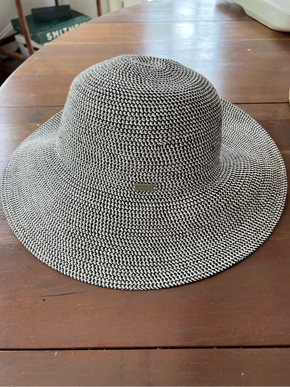 betmar Black and White Woven Sun Hat with Wide Brim